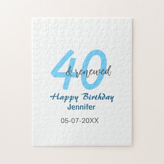 40歳の誕生日おめでとう ブルー太字の数字 ジグソーパズル (縦)