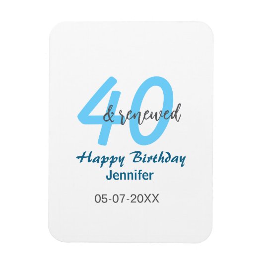 40歳の誕生日おめでとう ブルー太字の数字 マグネット (縦)