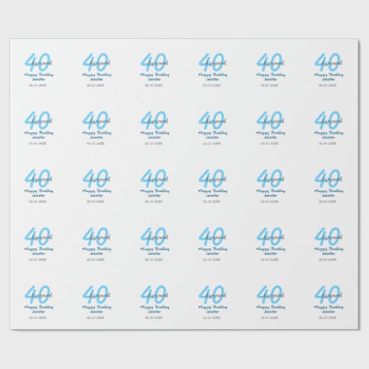 40歳の誕生日おめでとう ブルー太字の数字 ラッピングペーパー (フラット)
