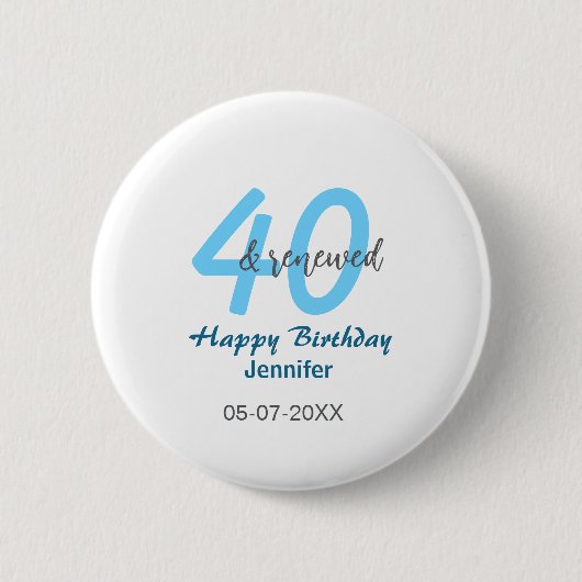40歳の誕生日おめでとう ブルー太字の数字 缶バッジ (正面)