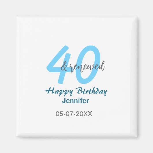 40歳の誕生日おめでとう ブルー太字 番号入り マグネット (正面)