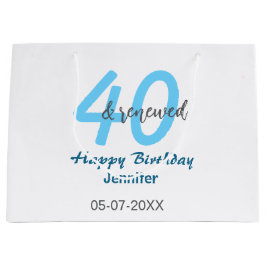 40歳の誕生日おめでとう ブルー太字 番号入り ラージペーパーバッグ