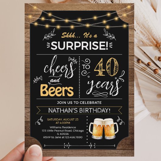 40歳の誕生日おめでとう!ラスティック黒板 招待状