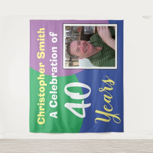 40歳の誕生日おめでとう！写真付きのバースデーセレブレーション タペストリー (正面)