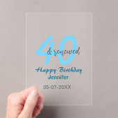 40歳の誕生日おめでとう 名前 日付 青い 太字 番号 アクリル招待状 (インサイチュ (ポータブル))