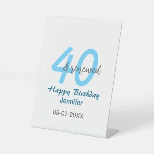 40歳の誕生日おめでとう 名前 日付 青い 太字 番号 台座サイン (正面)