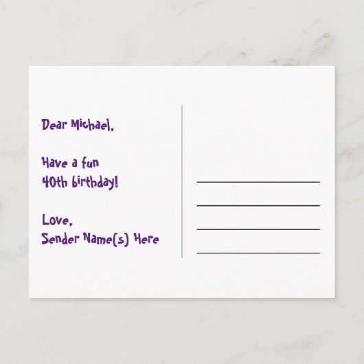 40歳の誕生日おめでとう!楽しい花火柄+虹40 ポストカード (裏面)