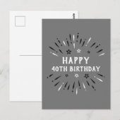 40歳の誕生日おめでとう 花火 グレー ブラック ホワイト ポストカード (正面/裏面)