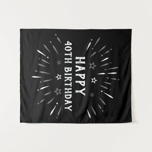 40歳の誕生日おめでとう!花火 黒 白 灰 タペストリー (正面(横))