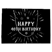 40歳の誕生日おめでとう！花火　黒　白　灰 ラージペーパーバッグ (裏面)