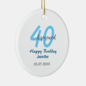 40歳の誕生日おめでとう 青い太字の数字 名前と誕生日 セラミックオーナメント (右)