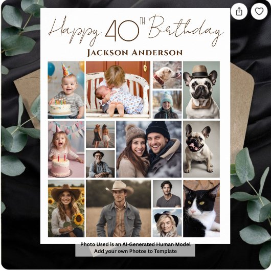 40歳の誕生日おめでとう 15枚の写真入り ポスター