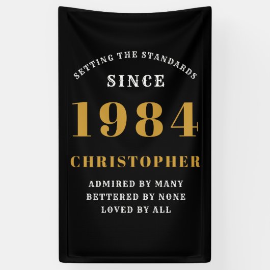 40歳の誕生日おめでとう 1986年生まれ 名前 ブラックゴールド 横断幕 (縦)