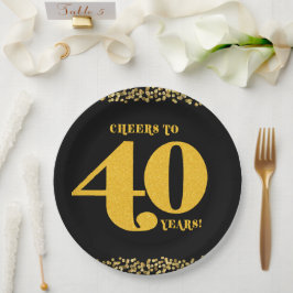 40歳の誕生日おめでとう 40年の歴史 ゴールド ブラック ペーパープレート