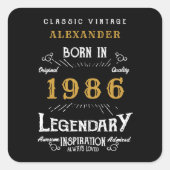 40歳の誕生日お祝いに名前を入れて 1986年生まれの伝説 スクエアシール (正面)