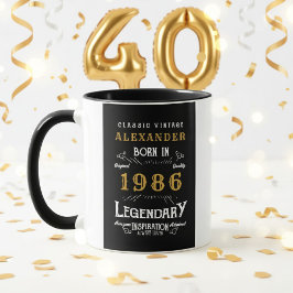 40歳の誕生日お祝いに - 1986年生まれ レトロブラック マグカップ