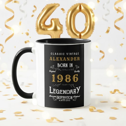 40歳の誕生日お祝いに - 1986年生まれ レトロブラック マグカップ