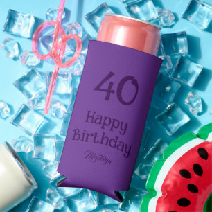 40歳の誕生日お祝いエレガントパープルの女性へのギフト スリム缶クーラー