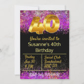 40歳の誕生日お祝い招待状グリッタースタイル 招待状 (正面)