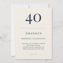 40歳の誕生日お祝い招待状 クラシックネイビー＆クリーム