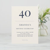 40歳の誕生日お祝い招待状 クラシックネイビー&クリーム 招待状 (スタンド正面)
