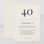 40歳の誕生日お祝い招待状 クラシックネイビー&クリーム 招待状 (正面/裏面)