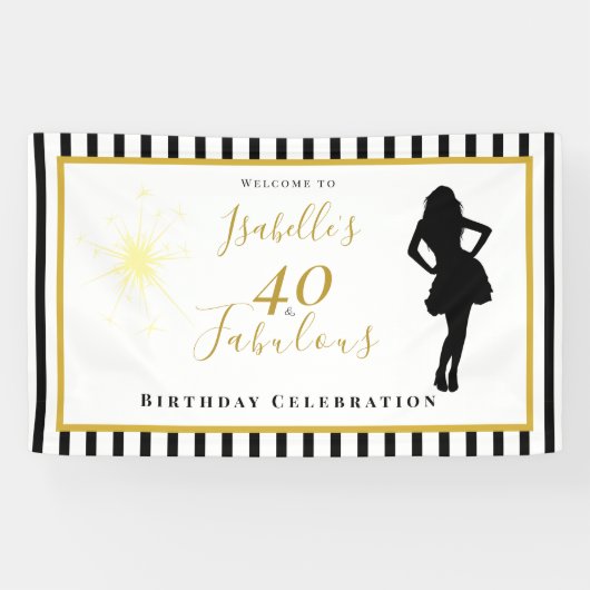 40歳の誕生日お祝い 黒とゴールドのバナー 横断幕 (横)