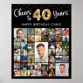 40歳の誕生日お祝い 41枚フォトコラージュ 40年間乾杯 ポスター