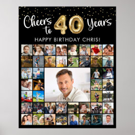 40歳の誕生日お祝い 45枚フォトコラージュ Cheers to 40 Years ポスター