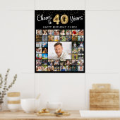 40歳の誕生日お祝い 45枚フォトコラージュ Cheers to 40 Years ポスター (キッチン)