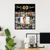 40歳の誕生日お祝い 45枚フォトコラージュ Cheers to 40 Years ポスター (ホームオフィス)