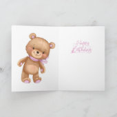 40歳の誕生日かわいいピンクのバルーン女の子テディカード カード (内部)