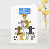 40歳の誕生日かわいいマンガ猫 カード (黄色い花)