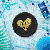 40歳の誕生日こんにちは40ブラックとフェイク金ゴールドハート ペーパープレート (パーティー)