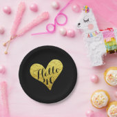 40歳の誕生日こんにちは40ブラックとフェイク金ゴールドハート ペーパープレート (パーティー)