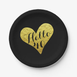 40歳の誕生日こんにちは40ブラックとフェイク金ゴールドハート ペーパープレート
