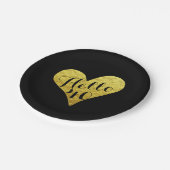 40歳の誕生日こんにちは40ブラックとフェイク金ゴールドハート ペーパープレート (アングル)