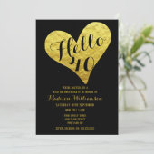 40歳の誕生日こんにちは40ブラックとフェイク金ゴールドハート 招待状 (スタンド正面)