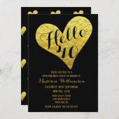 40歳の誕生日こんにちは40ブラックとフェイク金ゴールドハート 招待状 (正面/裏面)