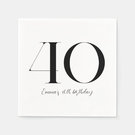 40歳の誕生日と白黒 スタンダードカクテルナプキン (正面)