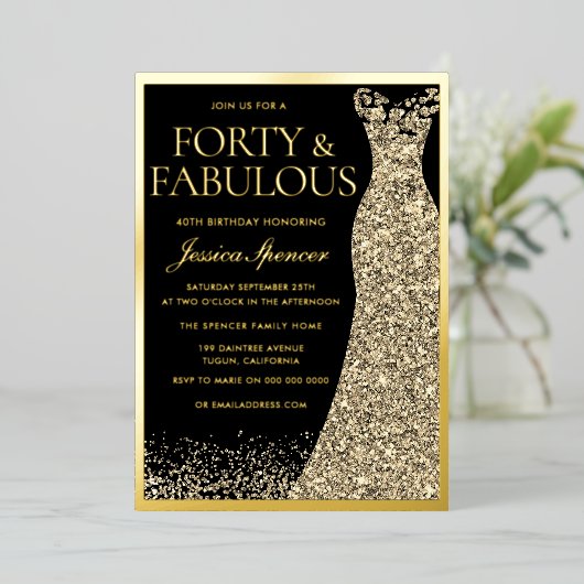 40歳の誕生日と素晴らしいゴールデンフォイル 箔招待状 (立ち正面)