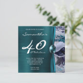 40歳の誕生日におしゃれなターコイズブルーの瑪瑙デザイン 招待状 (スタンド正面)