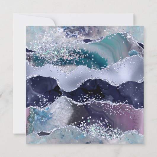 40歳の誕生日におしゃれなターコイズブルーの瑪瑙デザイン 招待状 (裏面)