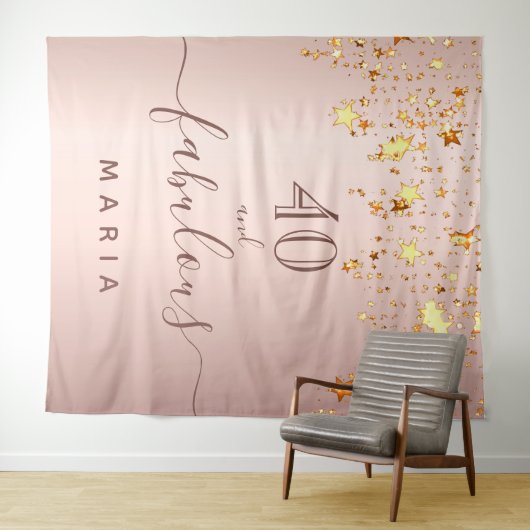 40歳の誕生日におしゃれなローズゴールドの星 エレガントでゴージャス タペストリー (インサイチュ(横))