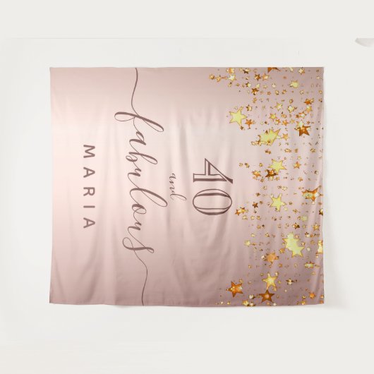 40歳の誕生日におしゃれなローズゴールドの星 エレガントでゴージャス タペストリー (正面(横))