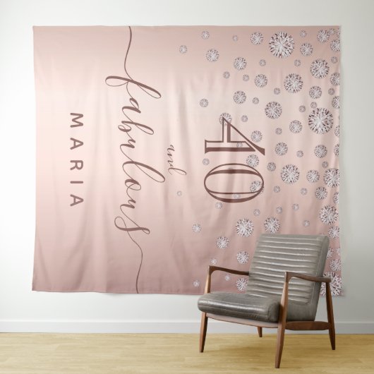 40歳の誕生日におしゃれなローズゴールドダイヤモンドグリーティング タペストリー (インサイチュ(横))