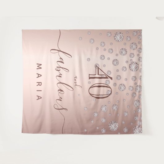 40歳の誕生日におしゃれなローズゴールドダイヤモンドグリーティング タペストリー (正面(横))