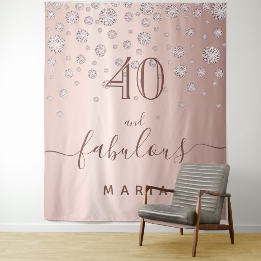 40歳の誕生日におしゃれなローズゴールドダイヤモンドグリーティング タペストリー