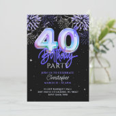 40歳の誕生日におすすめの青い花火のホイル風船のバルーン 招待状 (スタンド正面)