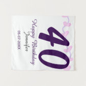 40歳の誕生日にお名前と日付と年を入れた紫の花のピン タペストリー (正面(横))